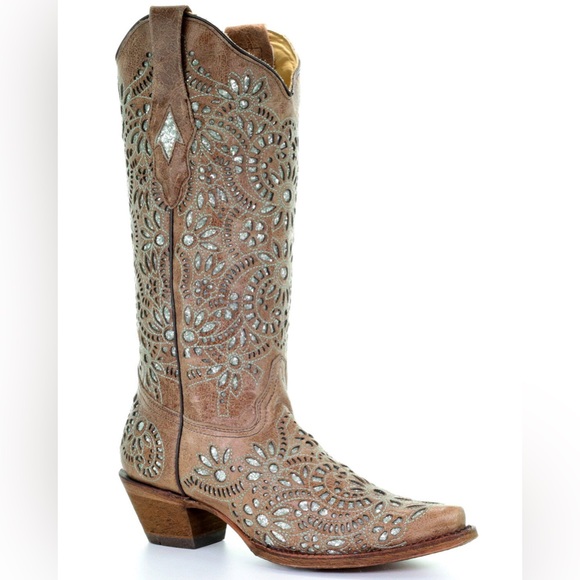 Corral Shoes - Corral women’s glitter inlay and embroidered cowgirl boot
